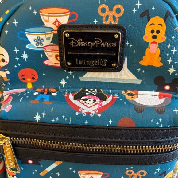 DISNEY PARKS LOUNGEFLY BACKPACK Disney Characters Blue EUC - Picture 3 of 16